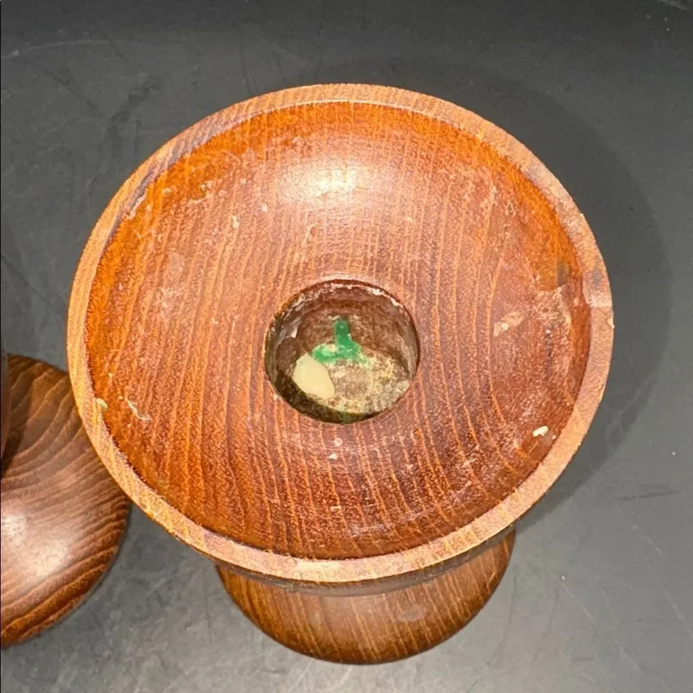 Elegant Burma Teak MCM Wooden Candle Holders